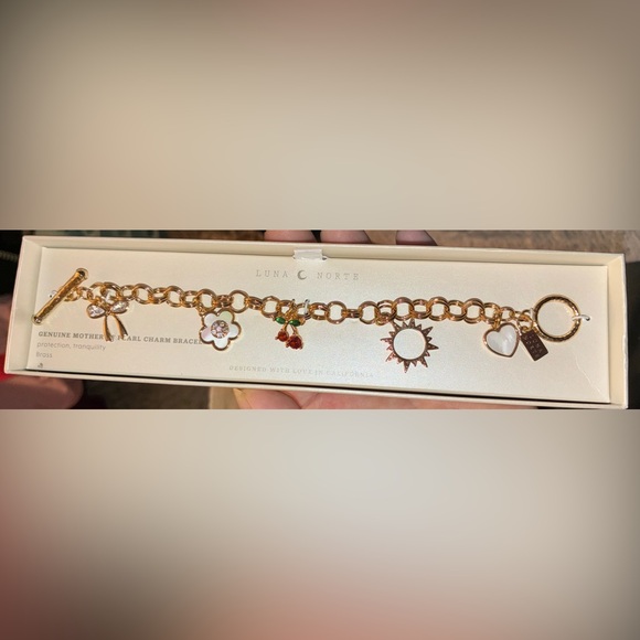 LUNA NORTE TikTok Viral Gold Multiple Charms Cherry Charm Bracelet Gift NEW NWT - Picture 4 of 5